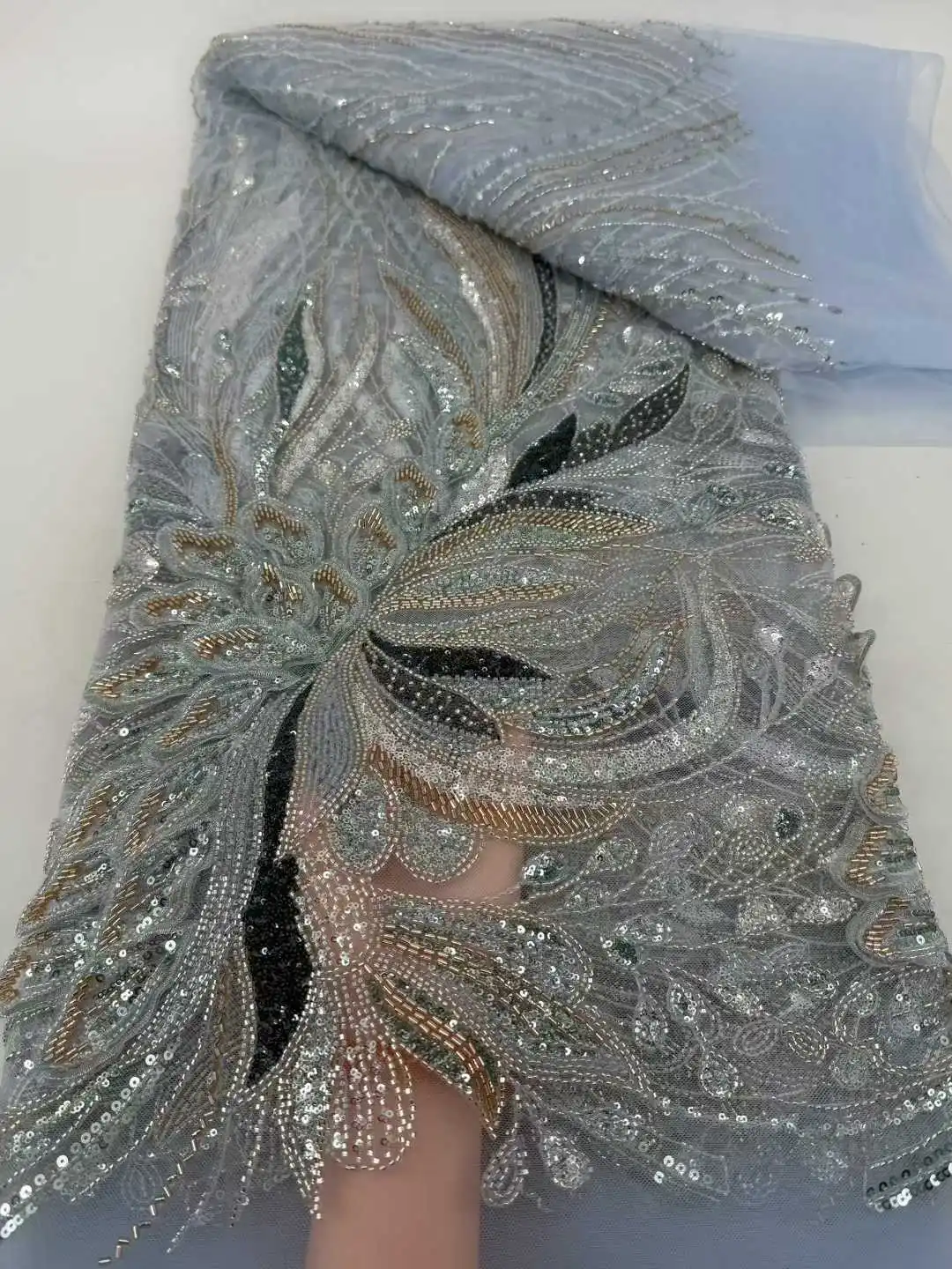 African Sequins Embroidery Lace Fabric 2026 High Quality Lace 5Yards Beaded French Lace Fabric Nigerian Fabrics Party Dresses