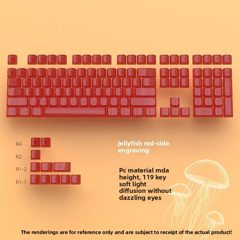 

KUXM Jellyfish Red MDA Profile 119-Key Side-Engraved PC Translucent Backlit Keycaps