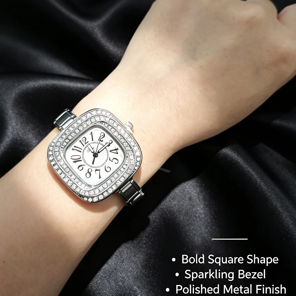 1PC High Quality Men Women's Stainless Steel Square Simple Watch 9MM Width Italian Charm Bracelet Bangle For DIY Jewelry Gifts