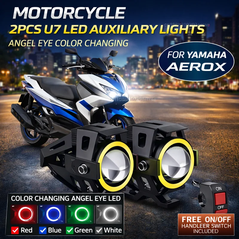Waterproof Motorcycle LED Headlight 3000LMW U7 Motorbike LED Driving Fog Spot Light with Switch For BMW R18 1800CC 100th