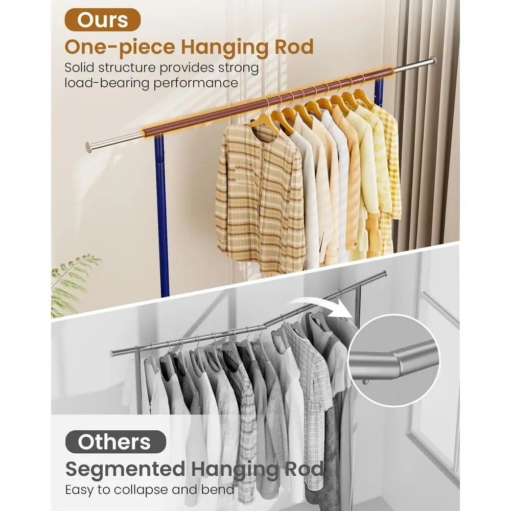 Sturdy Metal Rolling Clothes Rack, 450 lbs Capacity, Lockable Wheels, Navy Blue for Bedroom Wardrobe