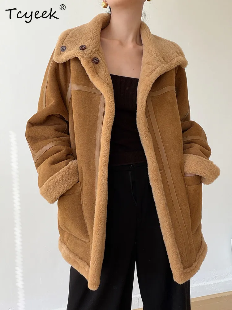 Tcyeek, chaqueta de cuero genuino, chaquetas de invierno, abrigo de piel de oveja merina Natural para mujer, ropa de longitud media 2025 para mujer, Шуба Ж Jayacud