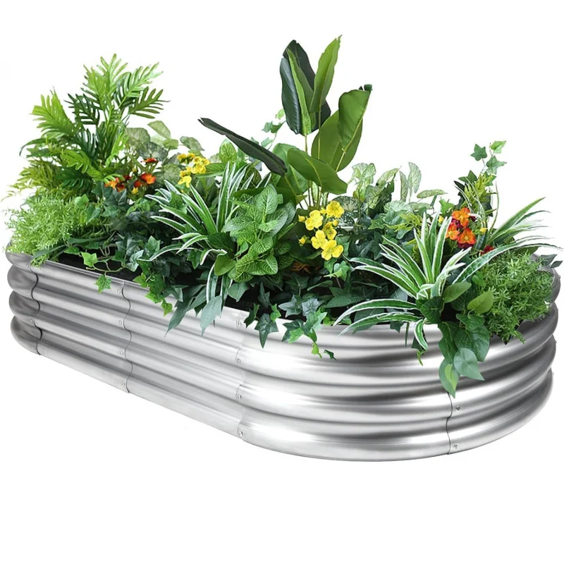 

1PCS Oval-Shaped Galvanized Steel Metal Planting Box Vegetable Growing Tank Combined Plant Bed for Garden Various Sizes Availabl