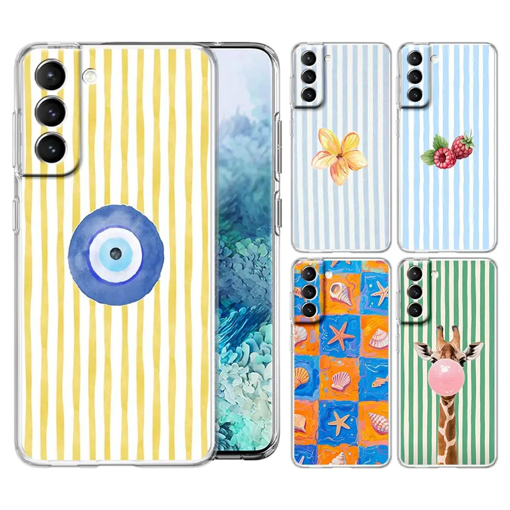 Colorful Striped Flower Cattle Clear Phone Case For Samsung Galaxy S26 S25 FE S24 + S23 S22 S21 Ultra S20 5G S10E Plus Cover