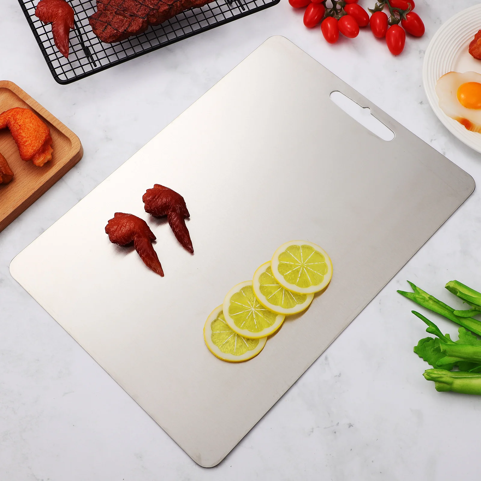 

Stainless Steel Cutting Board Metallic Construction Filleted Corners Kitchen Gadgets Household Cooking Chopping Board