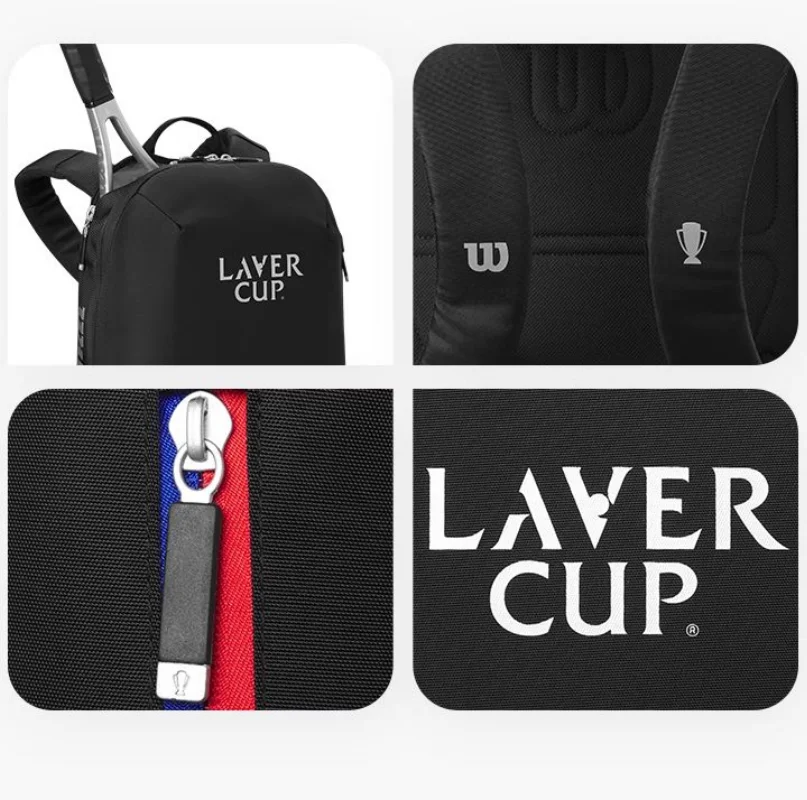 Wilson 2024 LAVER CUP SUPER TOUR กระเป๋าเป้สะพายหลังไม้เทนนิสแบบพกพา 2/9-pack ขนาดใหญ่-ความจุแร็กเก็ตเทนนิสกระเป๋าเครื่องวัดอุณหภูมิ