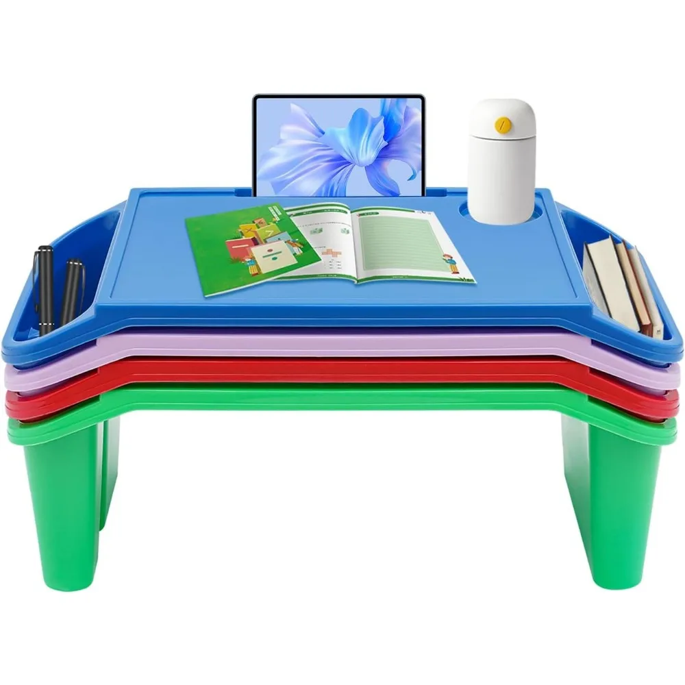 4 Pcs Kids Lap Desk Tray Plastic Breakfast Laptop Trays Portable Lap Bed Table with Side Pockets (20