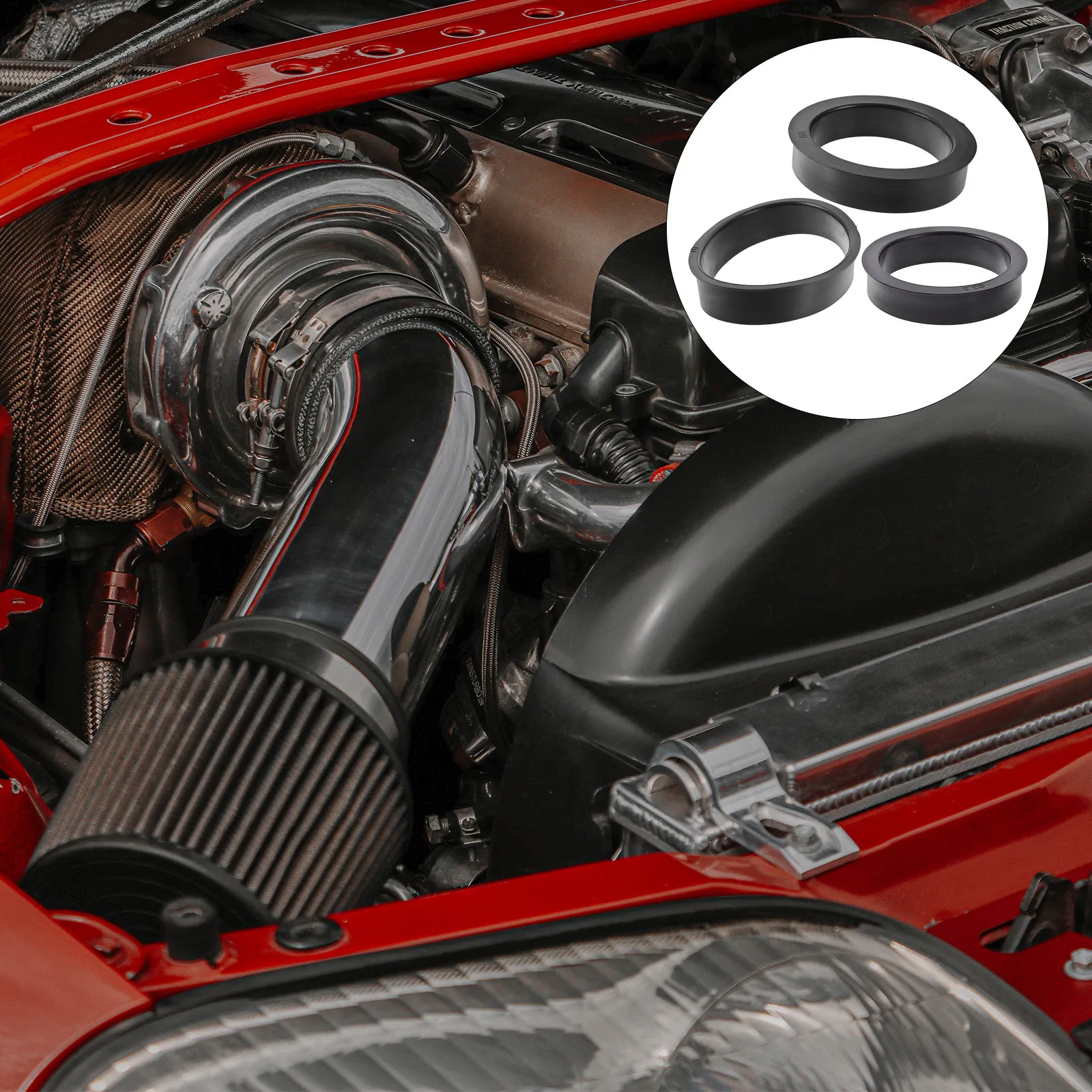 

3Pcs Car Adapter Rings Rubber Replacement Performance Enhancer Reduce Engine Noise Vibration Intake Filter Efficiency