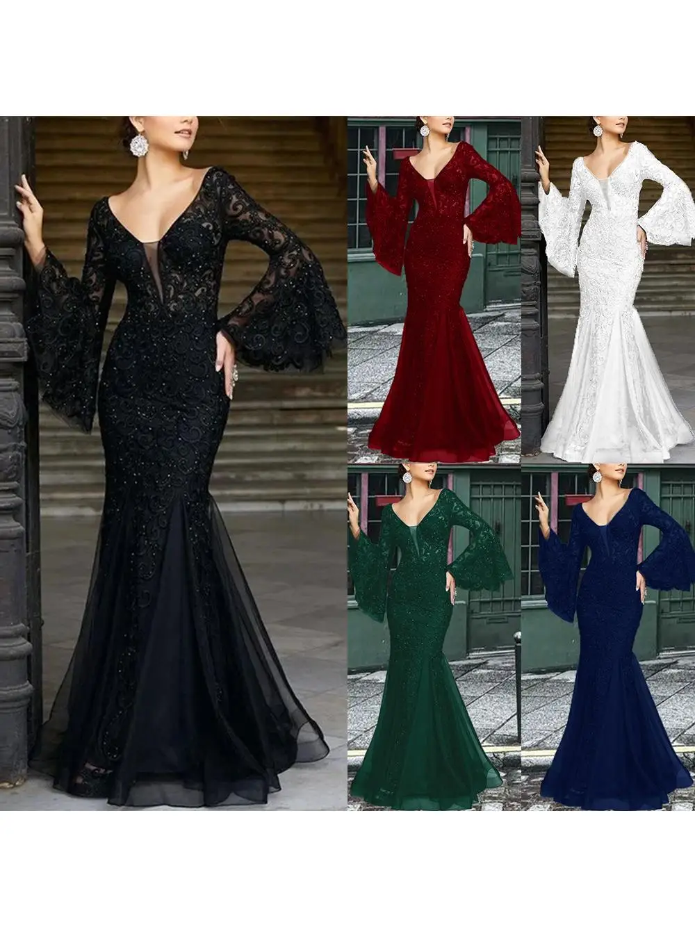 2023 Neues Damen-Ballkleid mit Spitzenstickerei, schmale Passform, Bla Fi Tail Evening Dr. Long Sve Midi Dr. KTV-Ballkleid aus Polyesterfaser