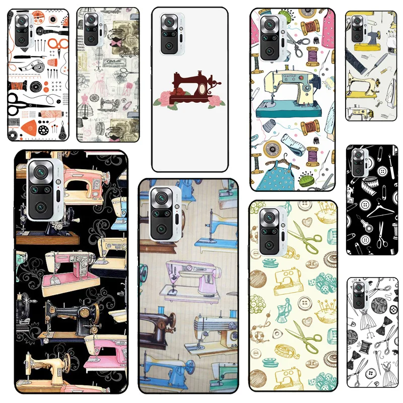Sewing Machine Scissors Buttons Case For Xiaomi Redmi Note 11 10 9 8 12 Pro Plus 9S 10S 11S 12S Cover For Redmi 12C 10 9 C