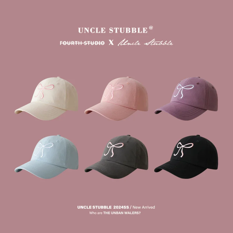 South KoreainsStyle Bow Baseball Cap Girl Sweet Cute Romantic Pink Hat All-Match Soft Peaked Cap