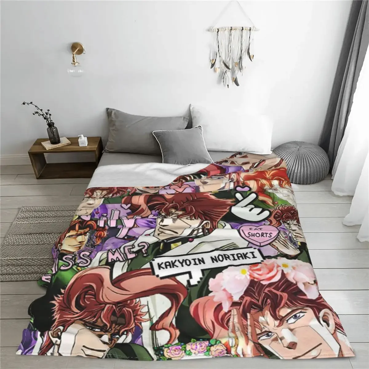 Kakyouin Noriaki Collage Knitted Blankets Jojo's Bizarre Adventure Anime Throw Blankets Bedding Couch Printed Soft Warm Bedsprea