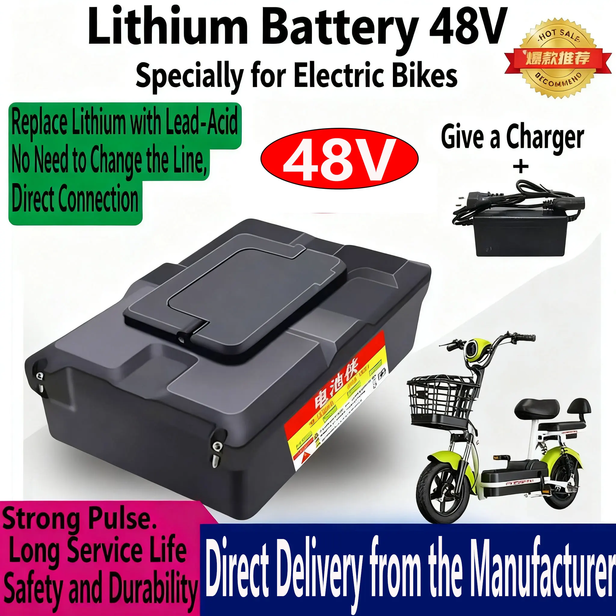 Batterie au lithium 48 V, batterie au plomb remplaçable, portable et détachable, adaptée aux petits modèles de raisin, universelle