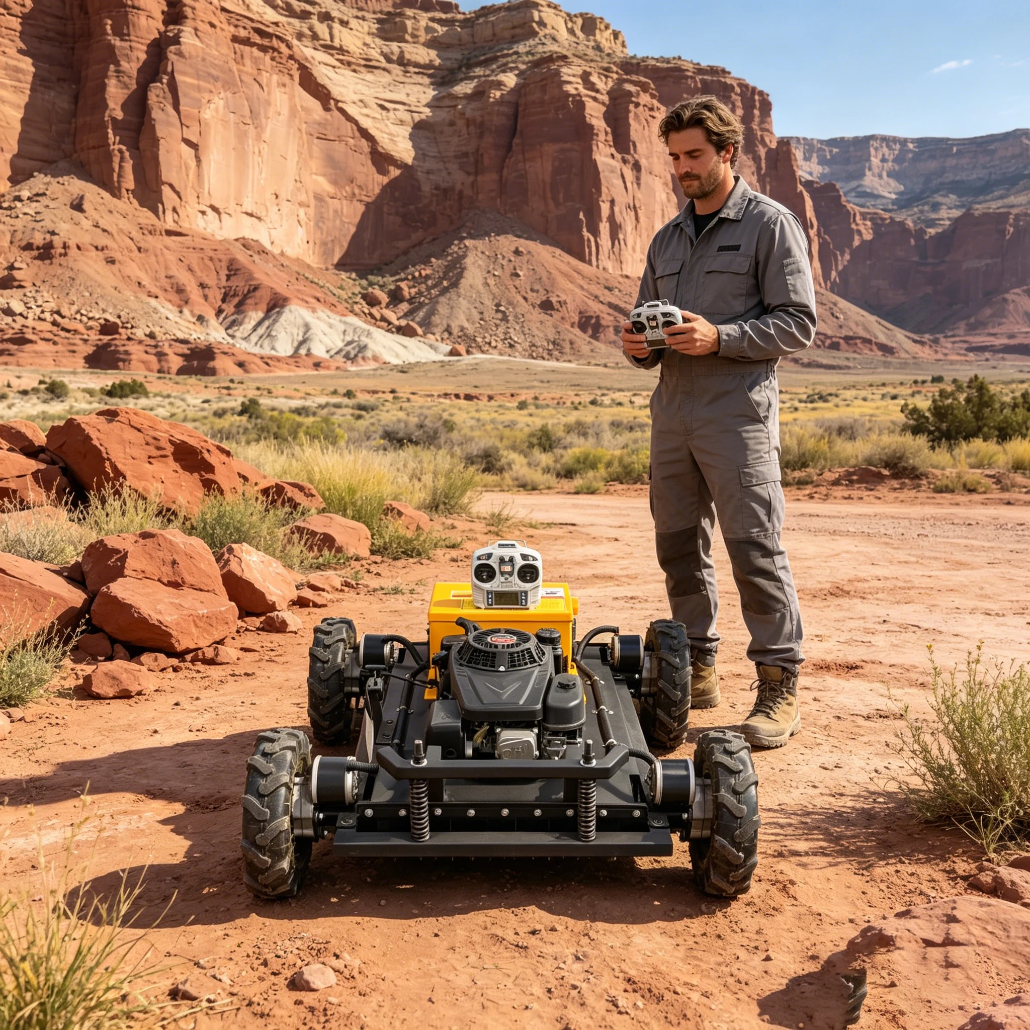 

Customized remote control four-wheel drive lawn mower, 224cc heavy-duty all terrain weeding machine