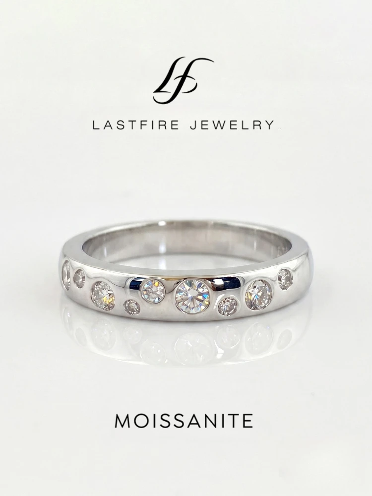 Fashion Real Round Moissanite Diamond with Certificate Rings for Women Engagement Anniversary 925 Sterling Silver Fine Jewelry