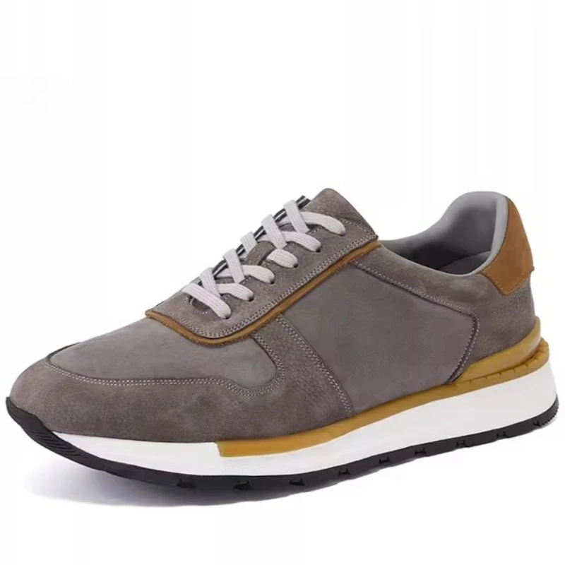 Genuine Leather High-end Outdoor Ultra Light Sole Casual Shoes Men's Comfortable Breathable Thick Soled Height Increasing Shoes