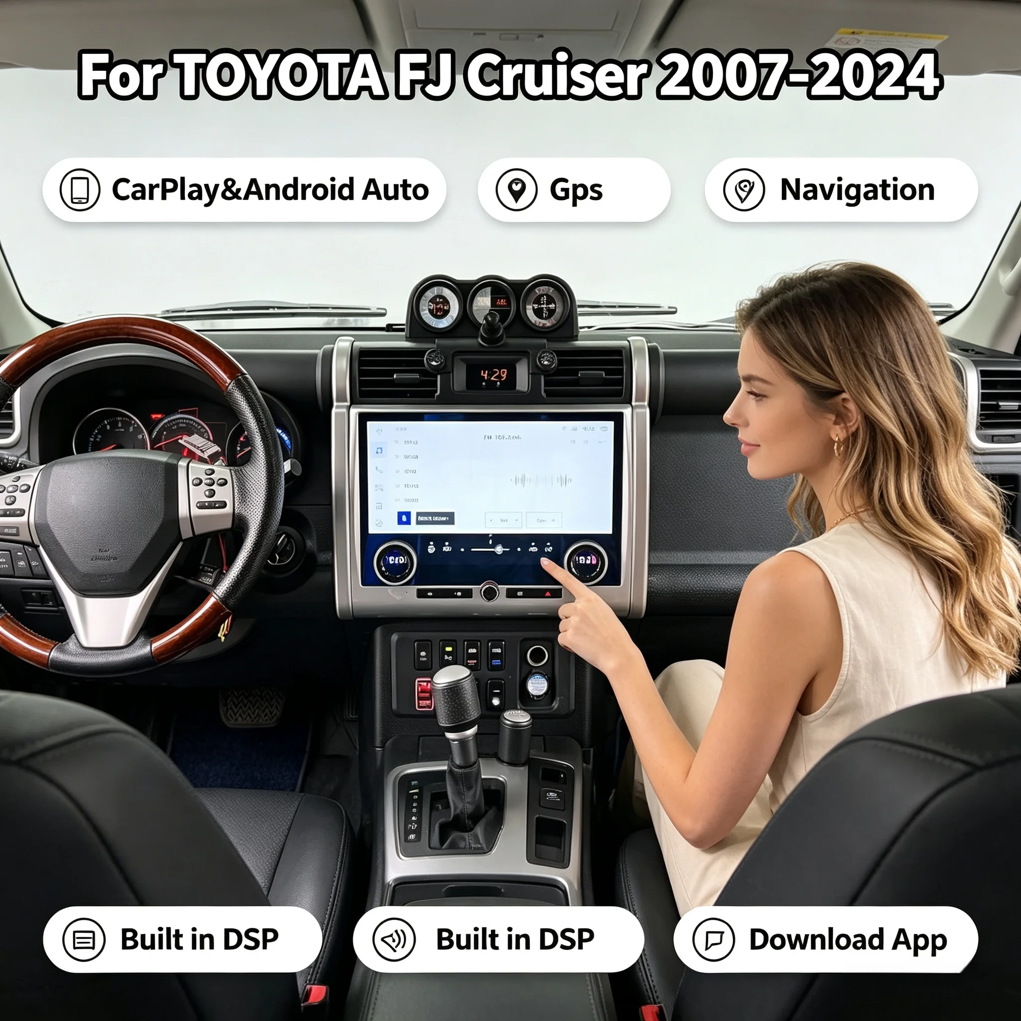 13.3“ Android Car Radio Multimedia Player For Toyota FJ Cruiser J15 2007-2024 Carplay Auto With Air Conditioning  Control Screen