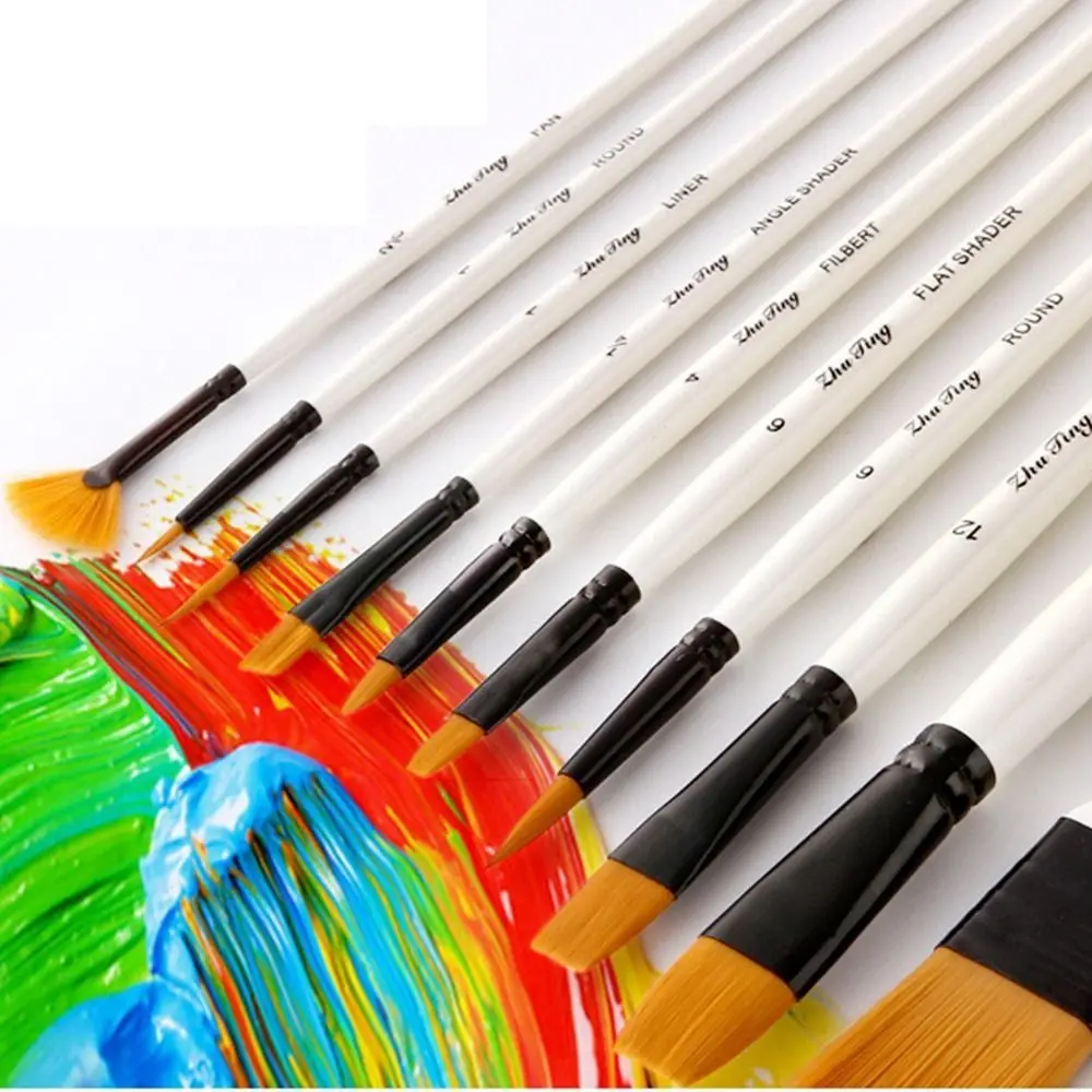 

10Pcs/set Nylon Hair Tips Paint Brushes Set Professional Gouache Acrylic Oil Painting Brushes with Storage Case Multifunctional