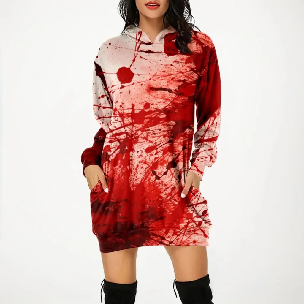 Halloween Printed Hoodie Dress Pumpkin Women's Daily Workout Hoodies Long Sleeve Pullover Autumn Winter Loose Tee Traf Vestido