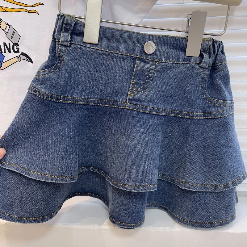 Children's Clothing2024Spring and Summer Girls Denim Skirted Leggings Children Lotus Leaf Skirt Little Girl Western Style23073