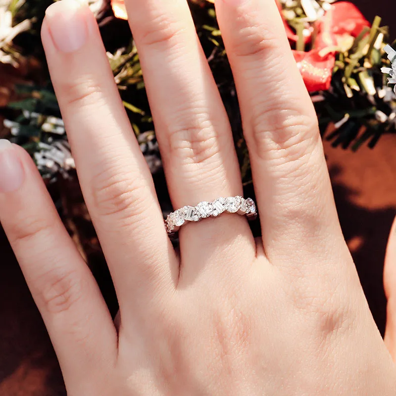Provence 10K/14K/18K Moissanite Promise Rings for Women Round Cut D Color Women's Half Eternity Rings Custom Jewelry GRA