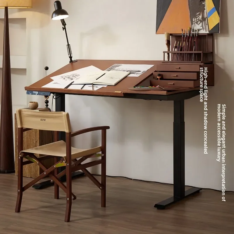 Electric lifting painting table solid wood art table
