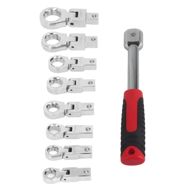 

9Pcs Interchangeable Ratchet Wrench Chromium Vanadium Steel Box Wrench Set For Automotive Industrial