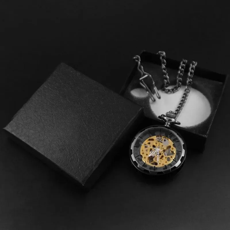 Mens Classic Steampunk Pocket Watch with Chain Skeleton Hand Wind Mechanical Pocket Watches for Men & Women