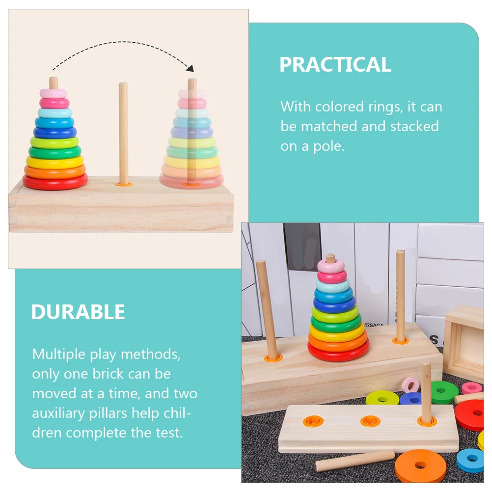 Tower of Hanoi Sensory Toy Rainbow Stacking Wooden Baby Learning Stacker Toddler Toys Development