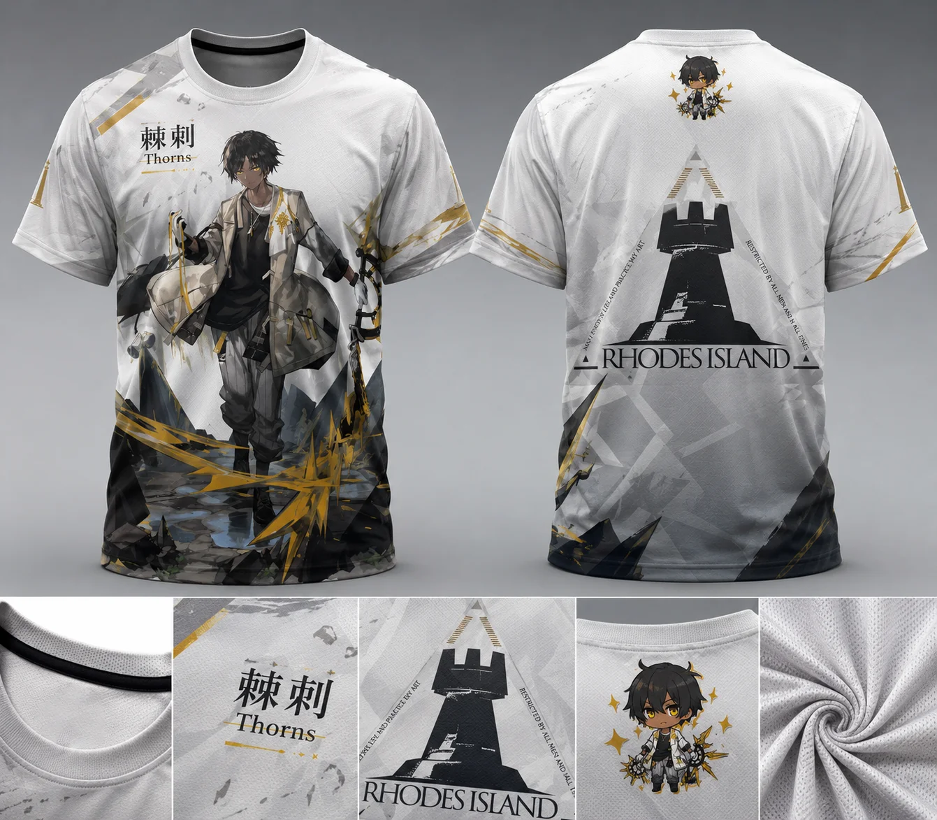 Arknights Y2K 3D‑Print Mesh T‑Shirt, Specter Eyjafjalla Mudrock Thorns Cosplay Unisex Anime Short Sleeve Streetwear Tee Top