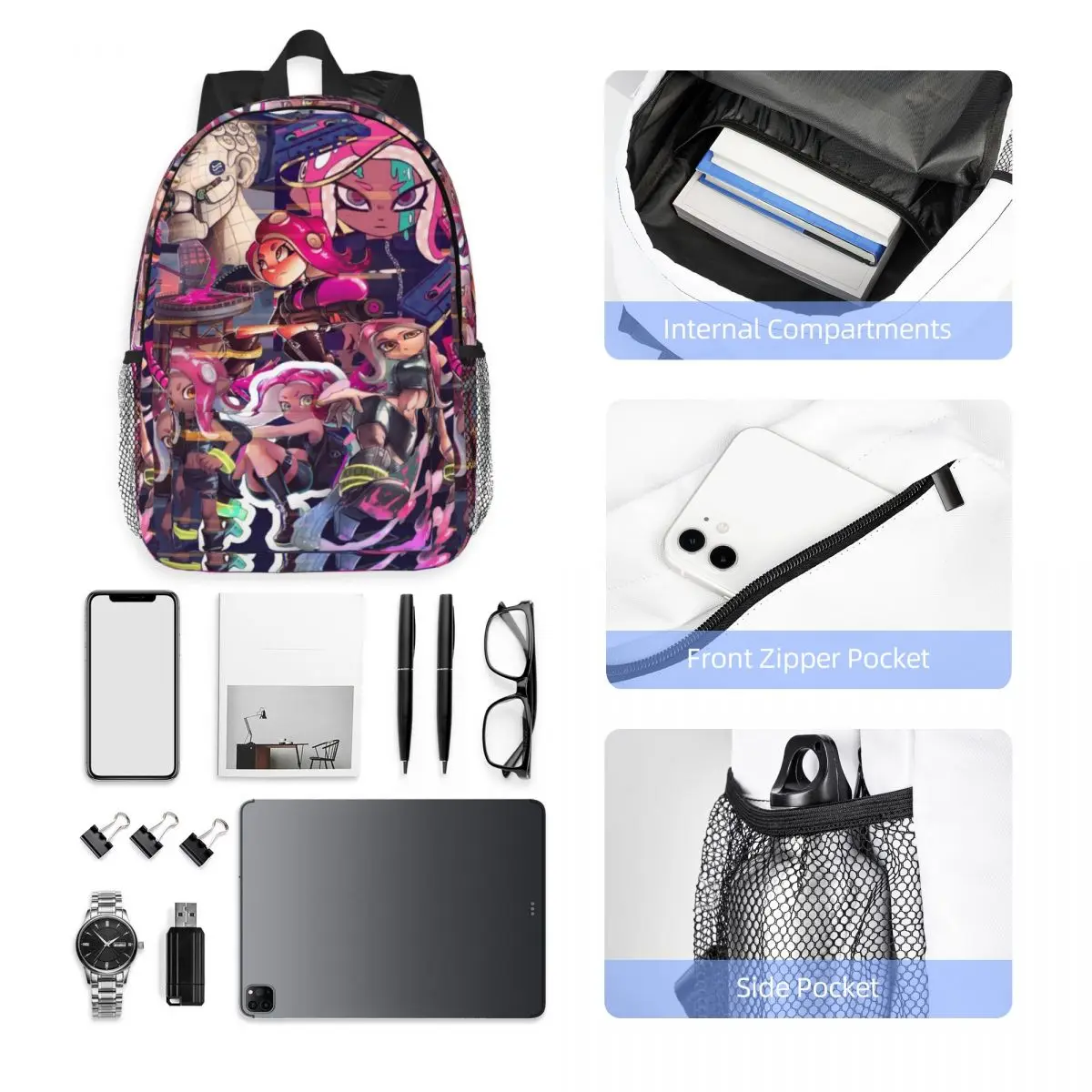 Splatoon Play Gamer Backpack Student Boys Girls BookBag Men Women School Bag Laptop Shoulder Bags