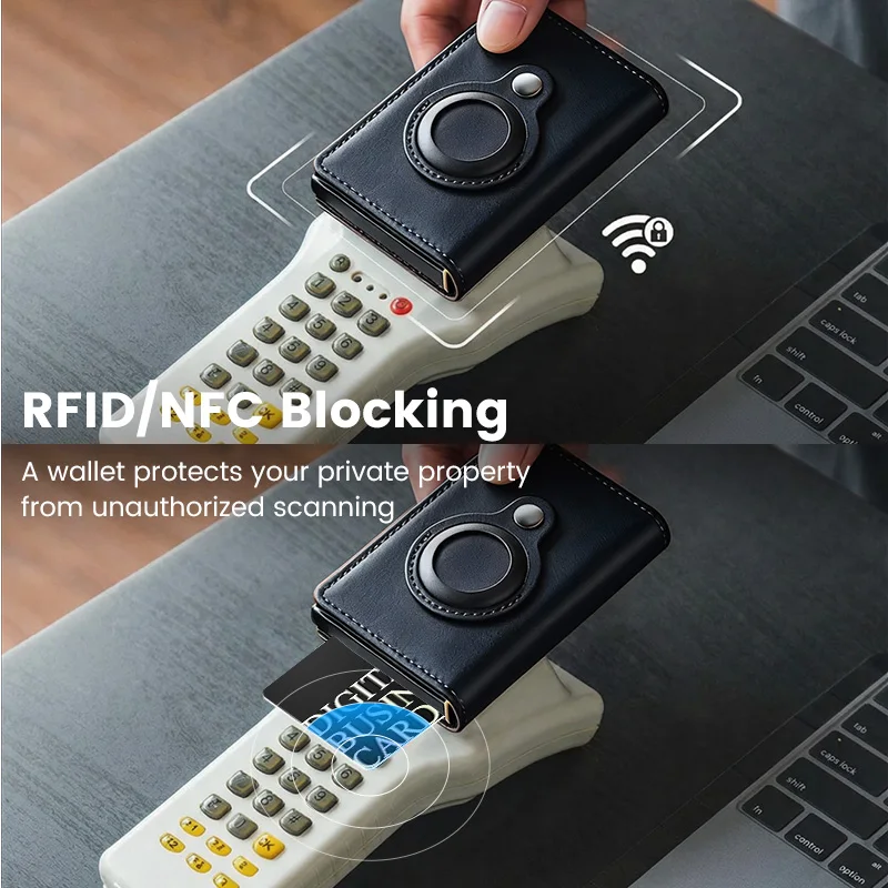 Leather Wallet Set with iOS Smart Tag Positioning RFID Anti-Magnetic Anti-Theft NFC Business Card Clip - Free Card Included