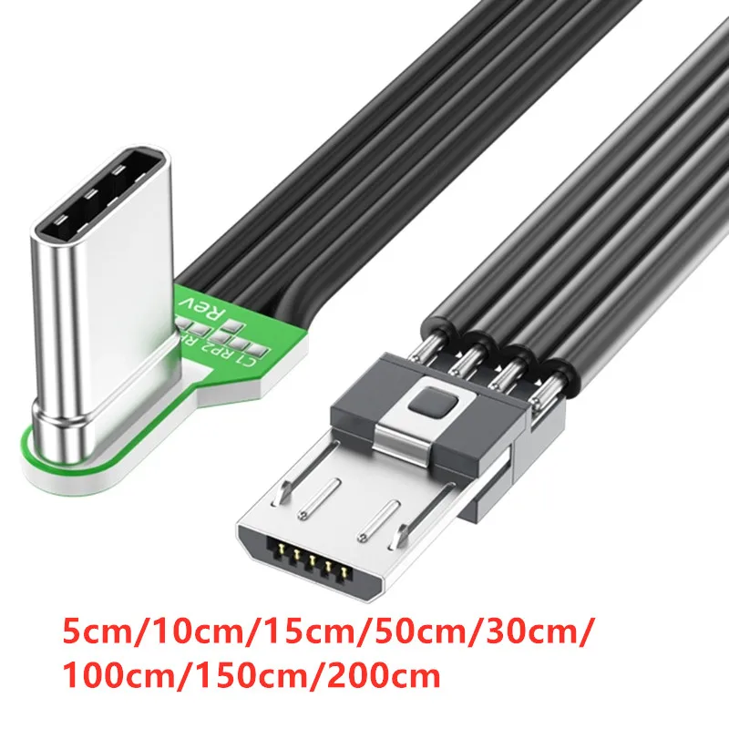 USB Type C to Micro USB 90° Angled adapter cable Power bank flexible cable PD charging cable Micro USB bend flat silicone cable