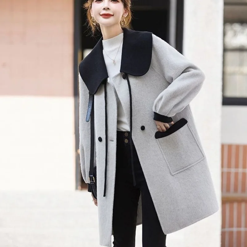 Nuovo abbigliamento da donna Colletto per bambola Cappotto di lana Autunno Inverno Giacca di lana abbinata ai colori semplici Cappotto antivento femminile di moda