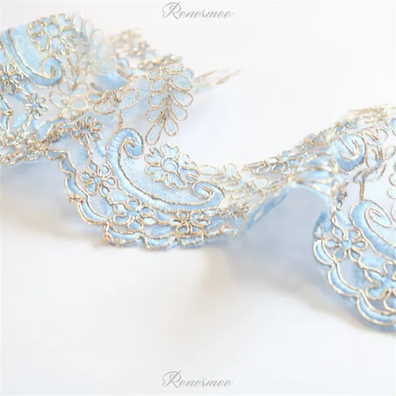 1Yd Exquisite Gold Outline Sapphire Sky blue Embroidery Lace Trimming Dress  Home Textile Lace DIY Decorative Accessories 14.5cm - AliExpress 15