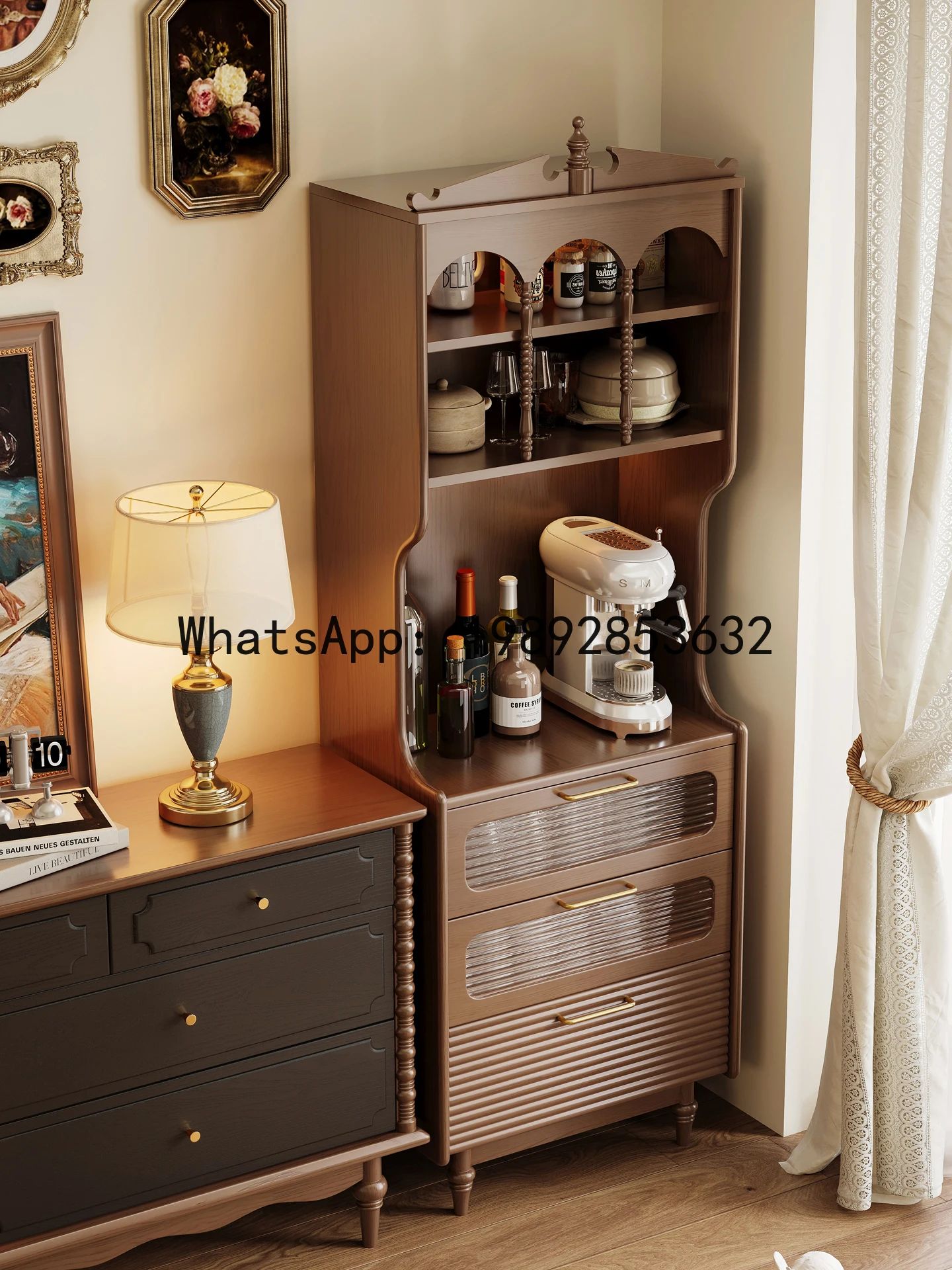 YFY American Retro Solid Wood  Wall-Mounted  Storage Cabinet Living Room Storage Water Bar Counter Vintage Narrow Side Cabinet