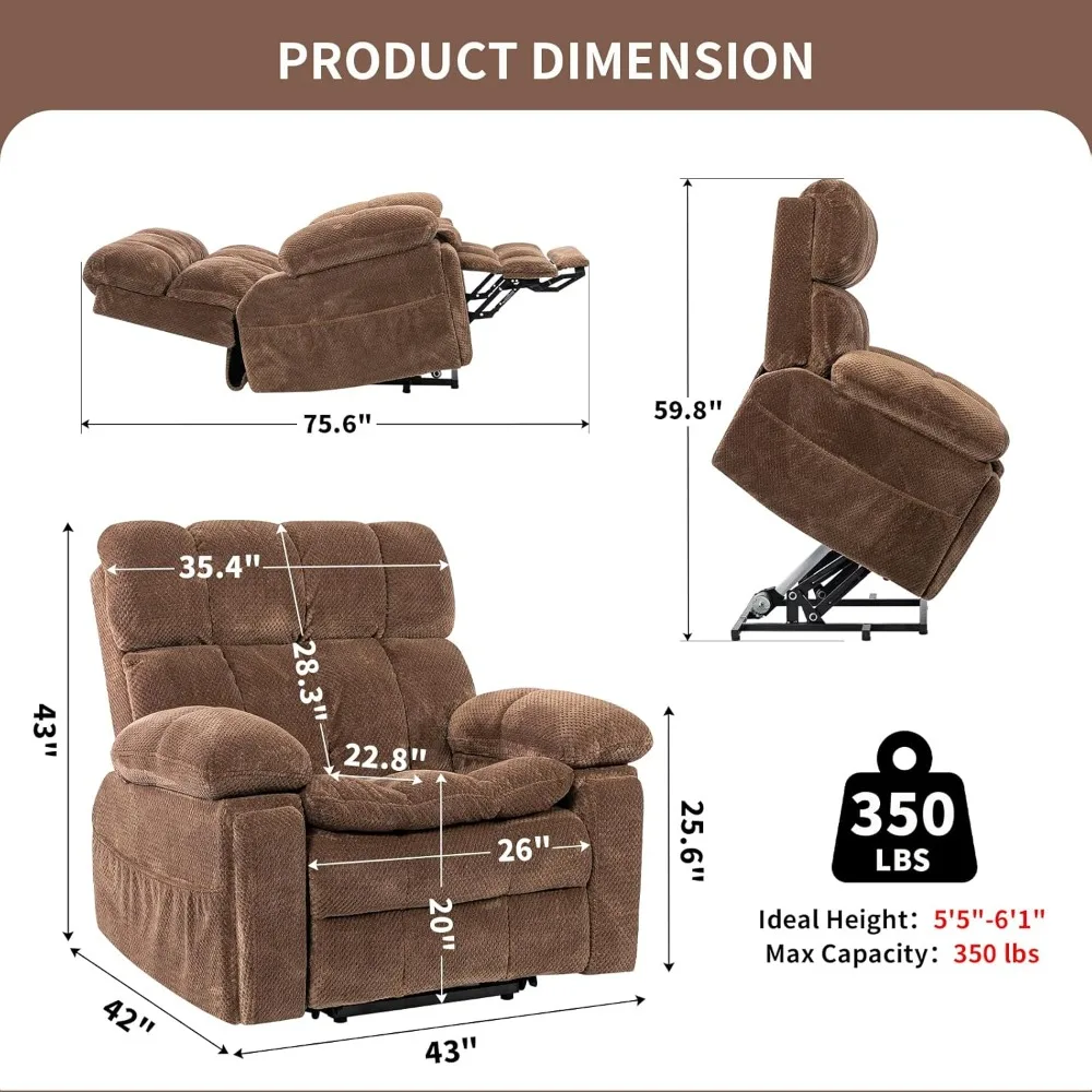 Kursi Recliner Power Lift Ukuran Besar dengan Sandaran Kepala yang Dapat Disesuaikan untuk Lansia, Kursi Recliner Dua Motor yang Dapat Direbahkan Sepenuhnya dengan Port USB