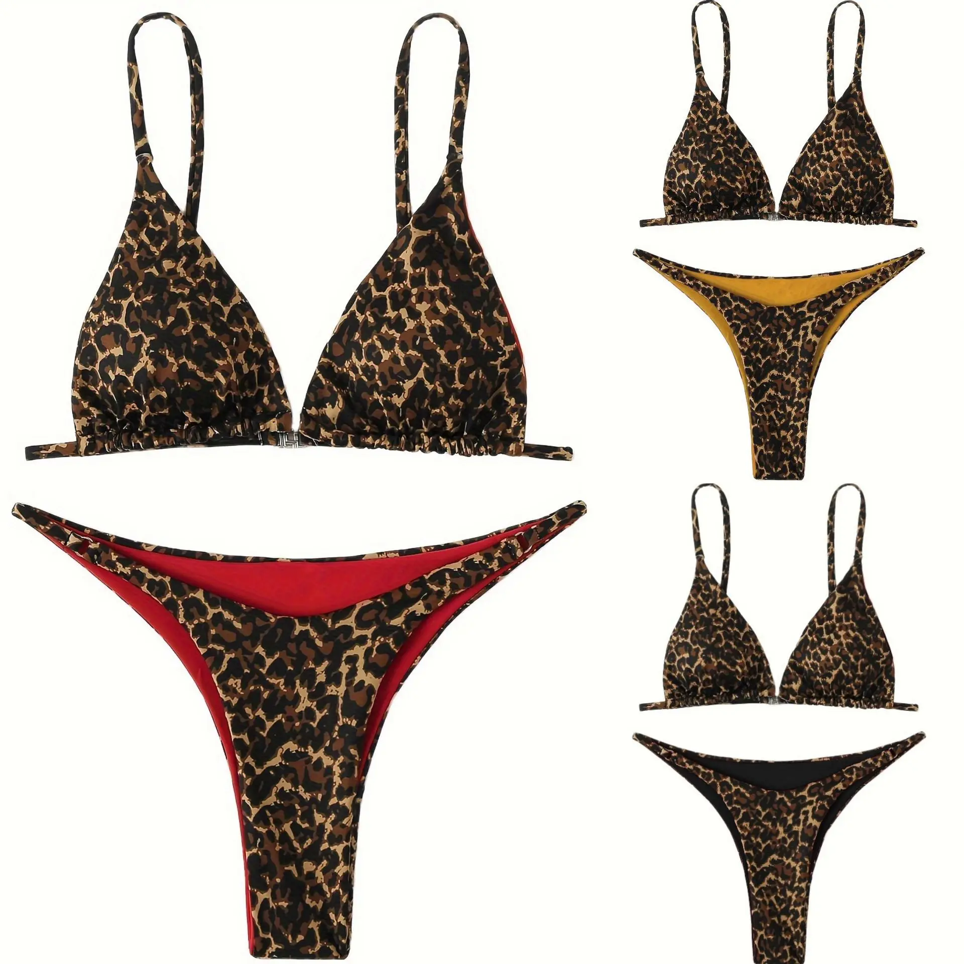 Explosive three-point bikini sexy leopard print swimsuit two-piece set women