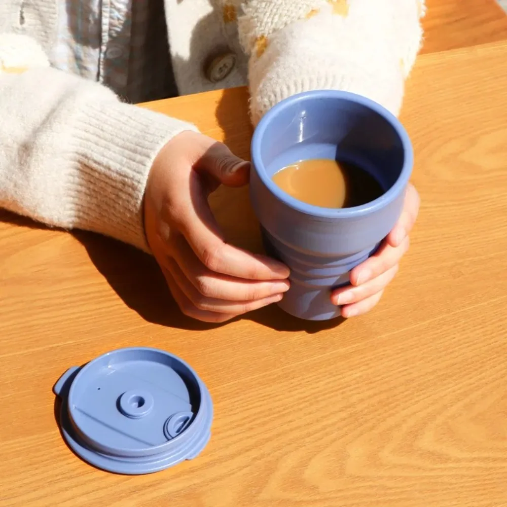 

375ml Folding Coffee Cup with Lid Foldable Collapsible Cups with Lid Silicone Reusable Portable Travel Tumbler Dining