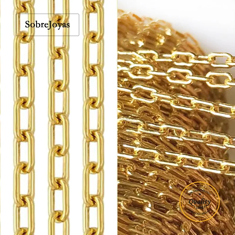 2.4mm 14K Gold Filled Cable Paperclip Chain for Jewelry Making Unfinished Necklace Bracelet Footage Chain