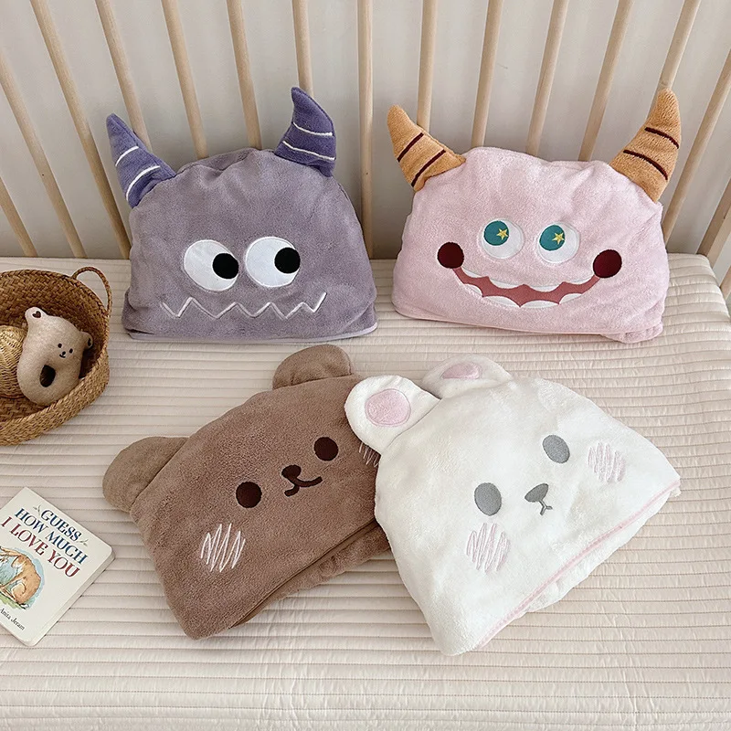 طفل قبعة شال لطيف الكرتون ماصة منشفة استحمام كيب الطفل ملابس المنزل منشفة الشاطئ الأبيض أرنب القهوة الدب الأرجواني الفول