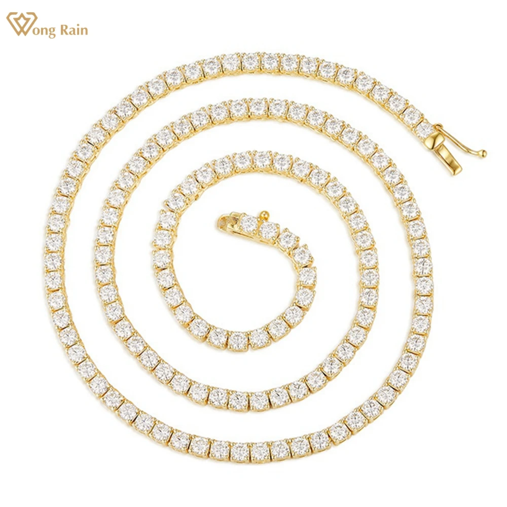 

Wong Rain Hip Hop 925 Sterling Silver Sparkling 2-6.5MM Real Moissanite Diamonds Gemstone Tennis Chain Necklace Fine Jewelry GRA