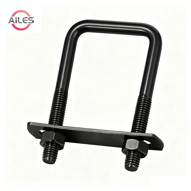 Black 304 Stainless Steel M6 M8 M10 Square Bolt Clamp with Plate and Nuts Square U Bolts with Nuts