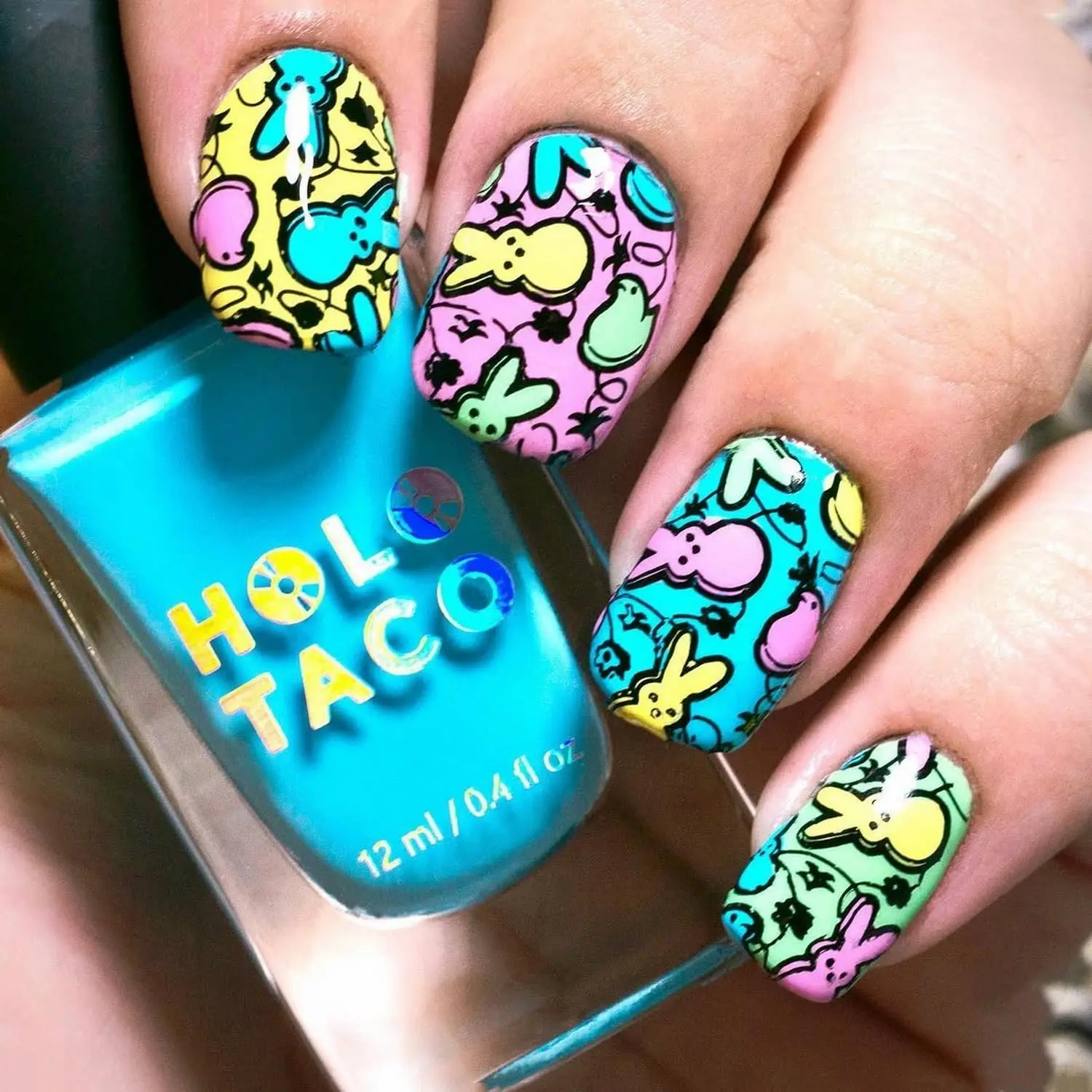 

Easter Press on Nails Short Square Fake Nails Colorful Cute Bunny Acrylic Nails Reusable Easter Bunny Stick on Nails Glossy Nail