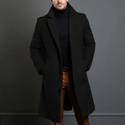 Men Elegant Long Trench Overcoat Single-breasted Windproof Trench Coat n Formal Daily Wear