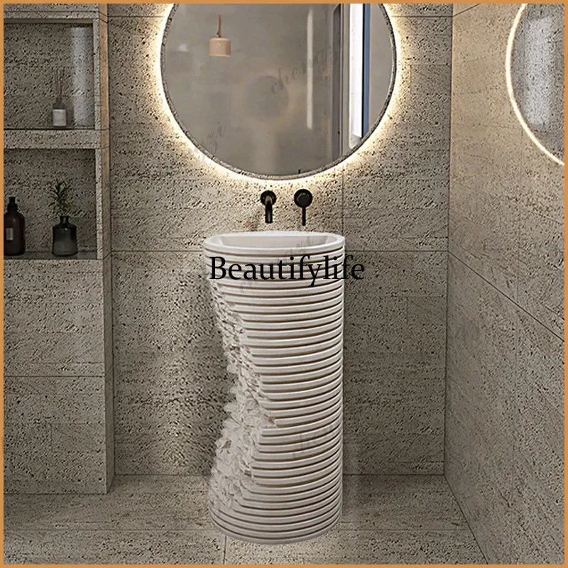 P37 Japanese-style wabi-sabi wind pillar basin artificial stone wash basin striped design creative hotel
