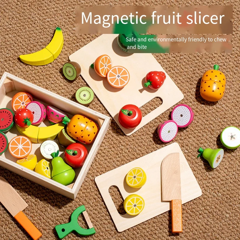 Jouet magnétique pour fruits et légumes pour tout-petits, ensemble de jeu de coupe en bois pour la cuisine préscolaire