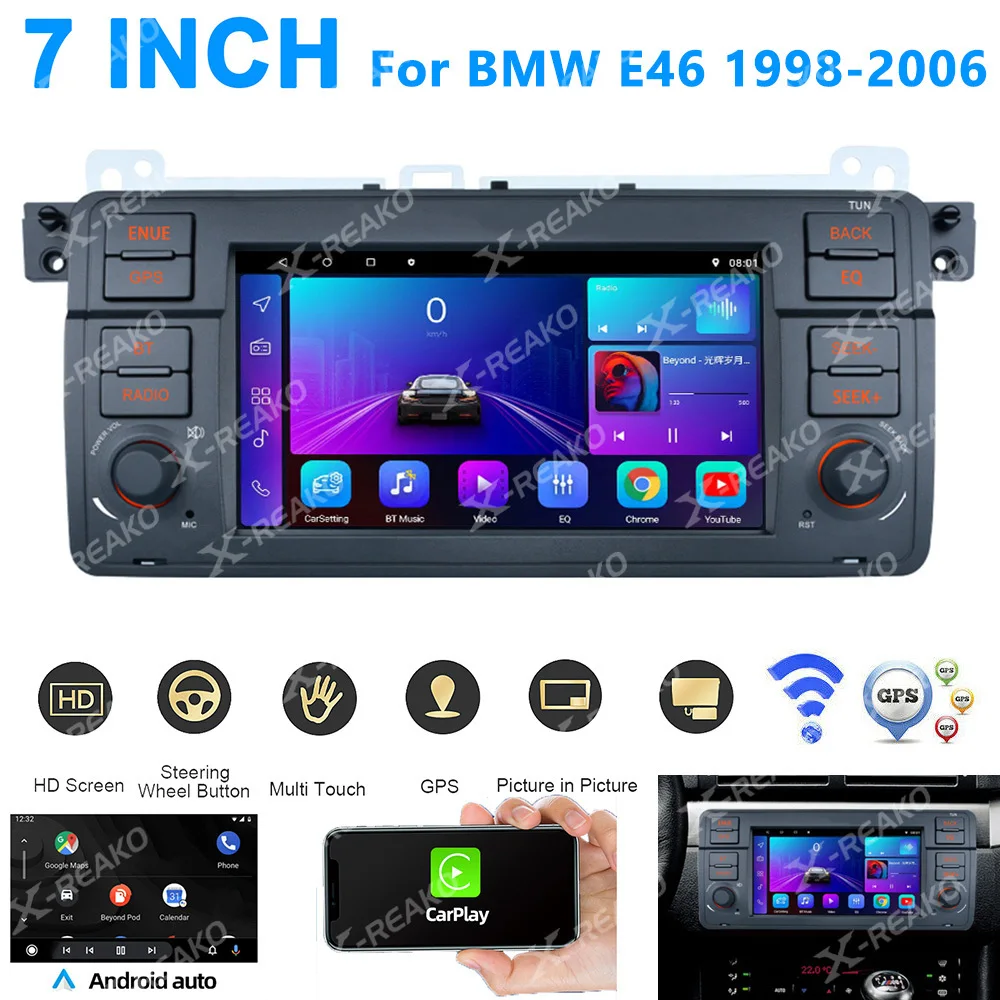 X-REAKO 2+64G Android12 Auto Bluetooth Speaker GPS Navigation Carplay Car Video Player WiFi For Bmw 3 Series E46 Car RadiosTereo