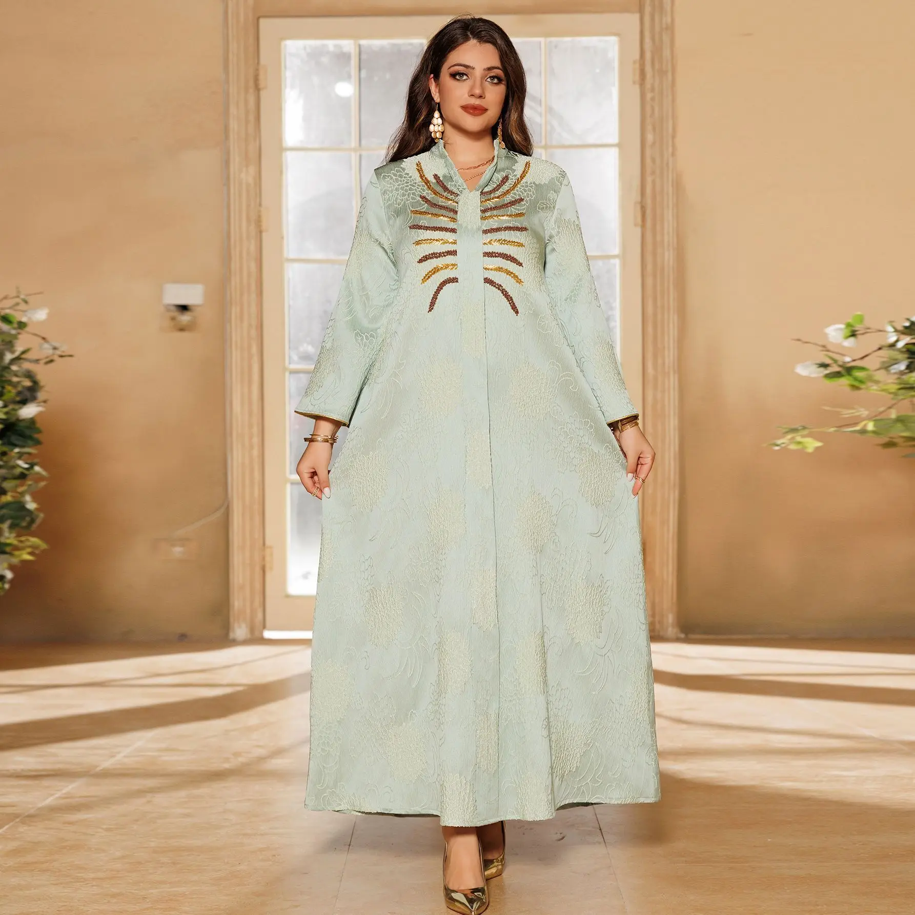 Eid Long Robe Muslim Women Party Sequins Jalabiya Dresses Embroidery Ramadan Abayas Kaftan Islam Vestidos Arab Morocco Dubai