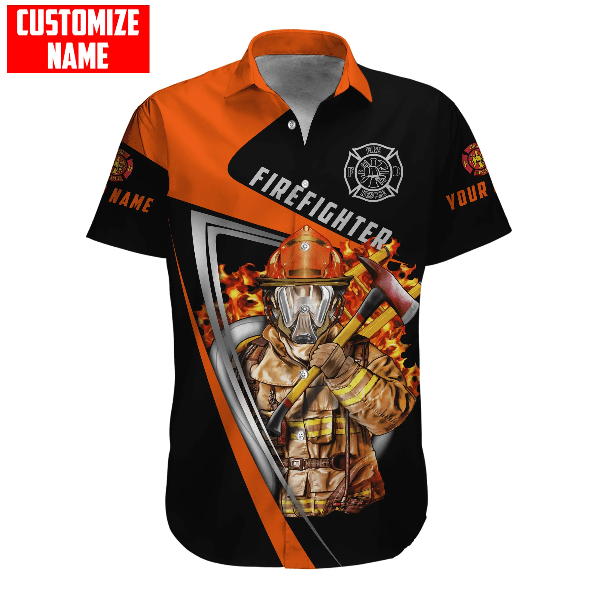 Hawaiian beach summer Short sleeve shirt Customize Name Brave Firefighter 3D Printed Mens Shirt Casual Harajuku Tee shirts DXC01